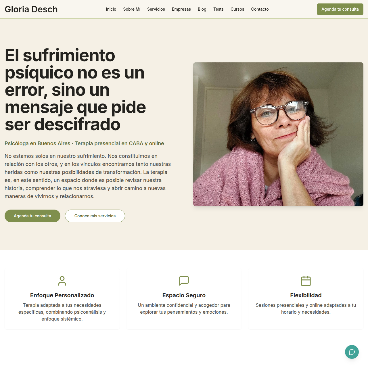 Captura desktop del sitio de Gloria Desch