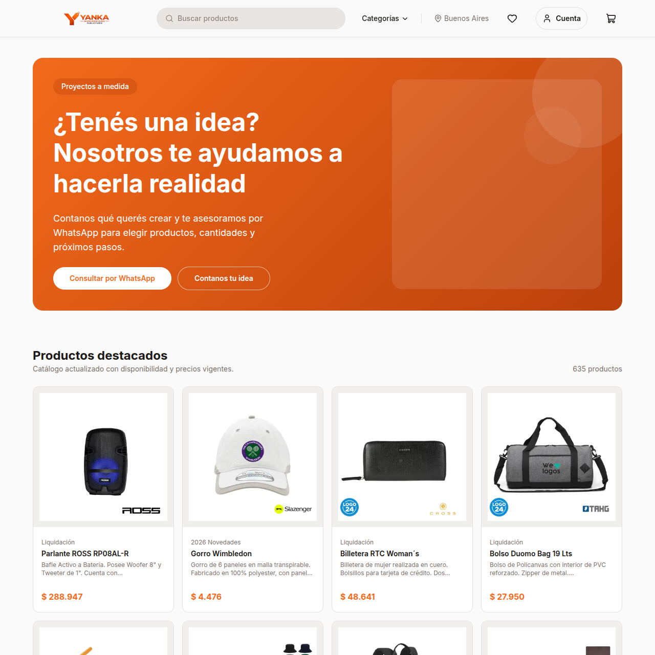 Captura desktop del sitio de Yanka